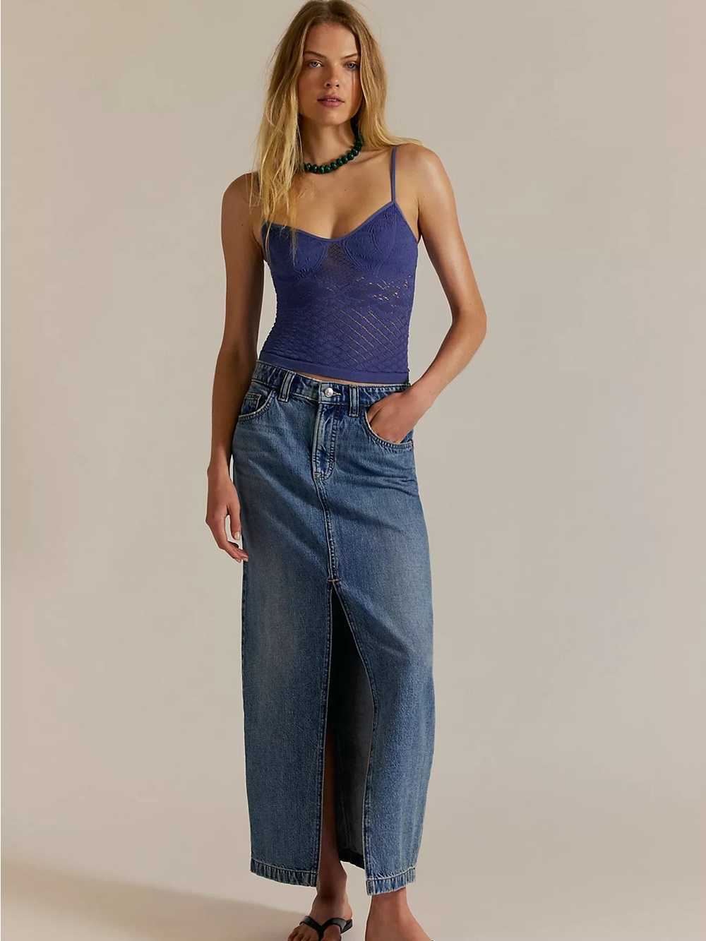 Free People We The Free Nothing Better Denim Maxi Skirt/Little Thing NWT size 28